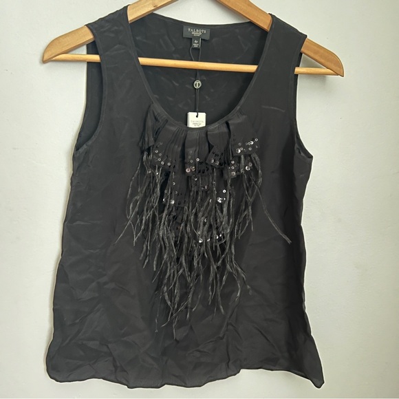 Talbots Silk Tank with Feathers and Sequins NEW WITH TAGS Size 4P - Picture 1 of 7